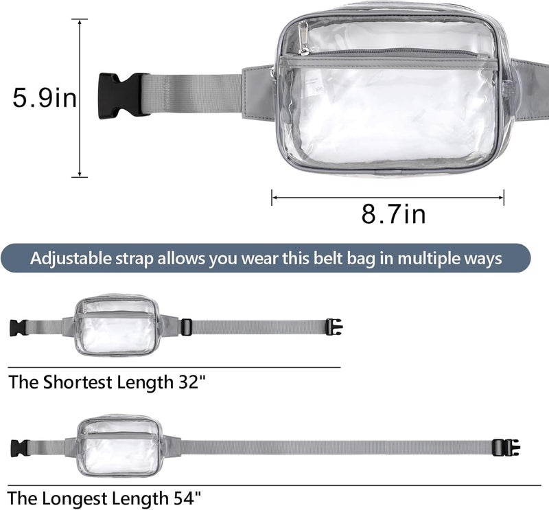 Veckle Clear Fanny Pack - Plus Size Only 35" - 51" Stadiuim Approved Clear Belt Bag for Women Transparent Waist Bag Crossbody for Sports Events, Concerts, Grey - Image 4